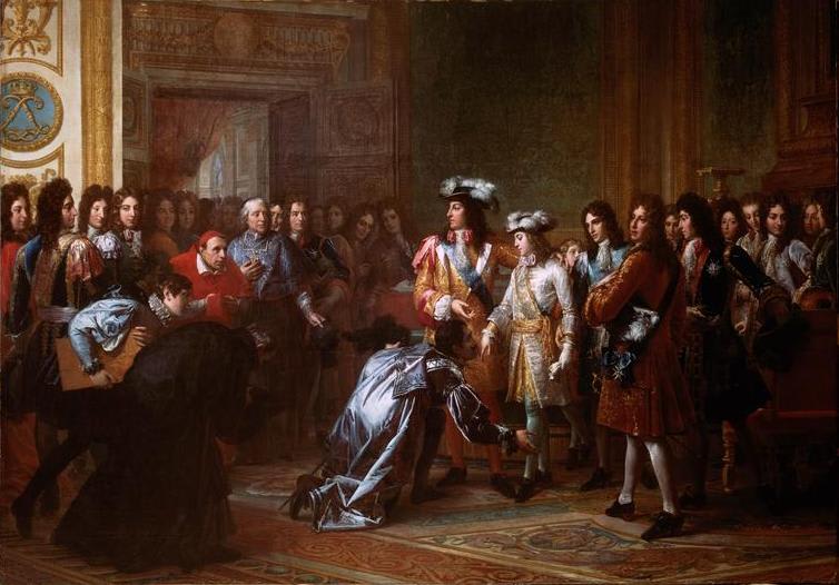 Proclamación de Felipe V como rey de España en Versalles. Fuente: Wikipedia