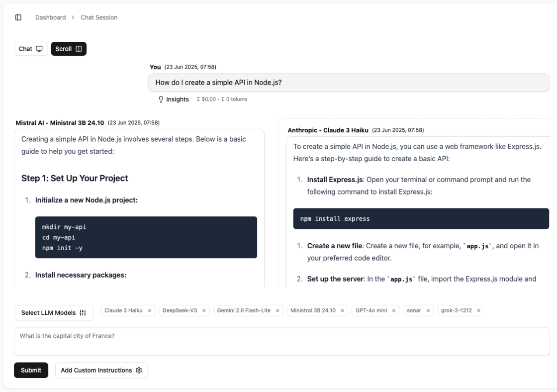 Nomodo dashboard chat session user question screenshot