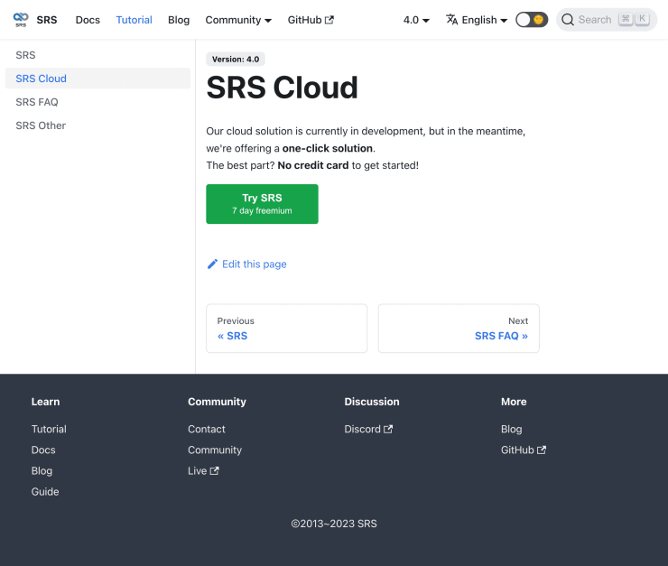 Run 7-day demo of SRS