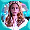 Buffy framed in aqua