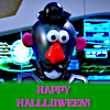 Isaac with Mr. Potato Head pieces on his head