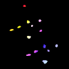 Rainbow-colored stars on black bkgd