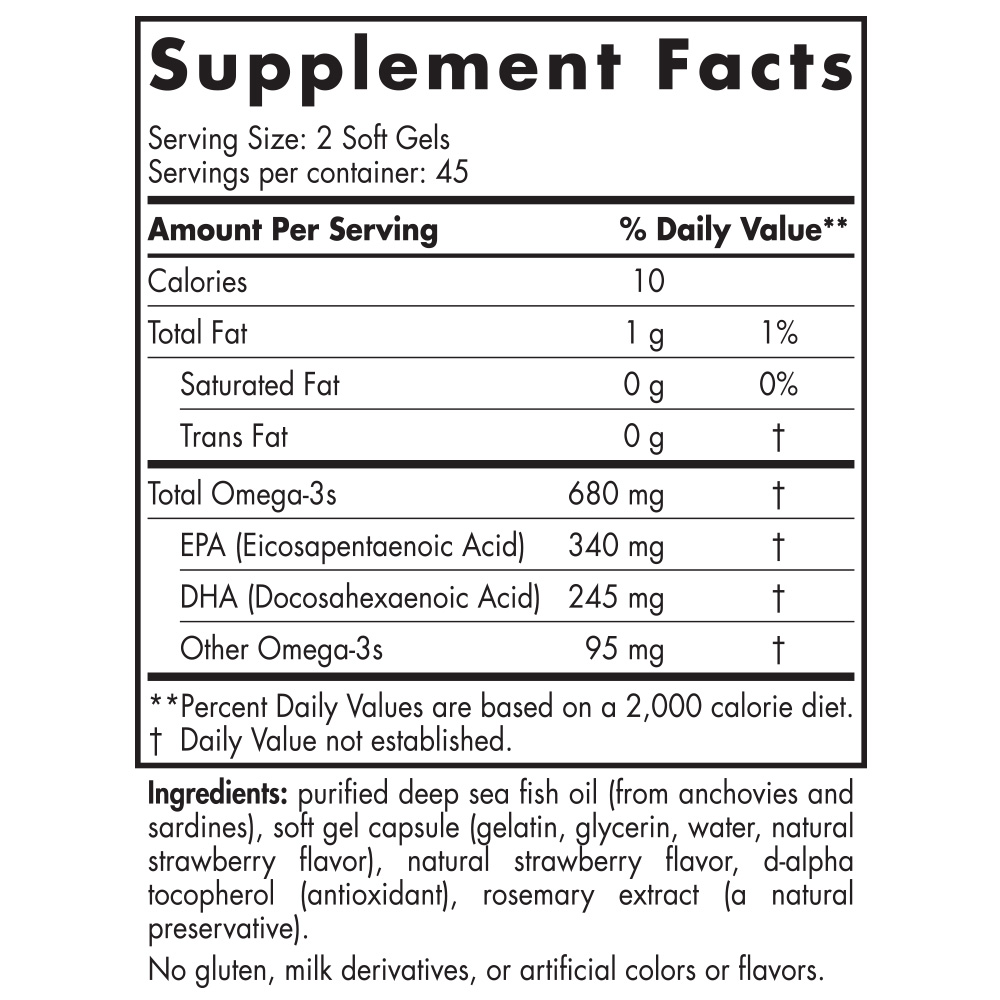 Nordic Naturals Ultimate Omega-3, Junior, 680 mg, Mini Soft Gels, Strawberry - 90 mini soft gels