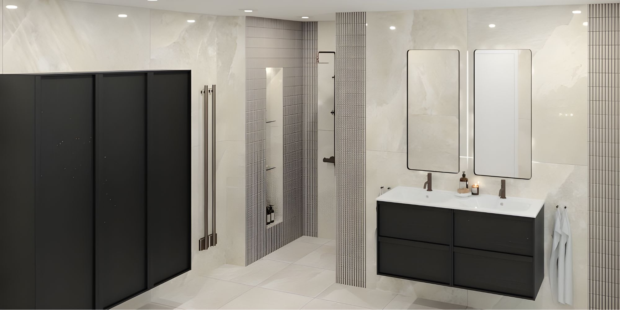 Komplett bad med fliser og baderomsinnredning hos Norfloor.