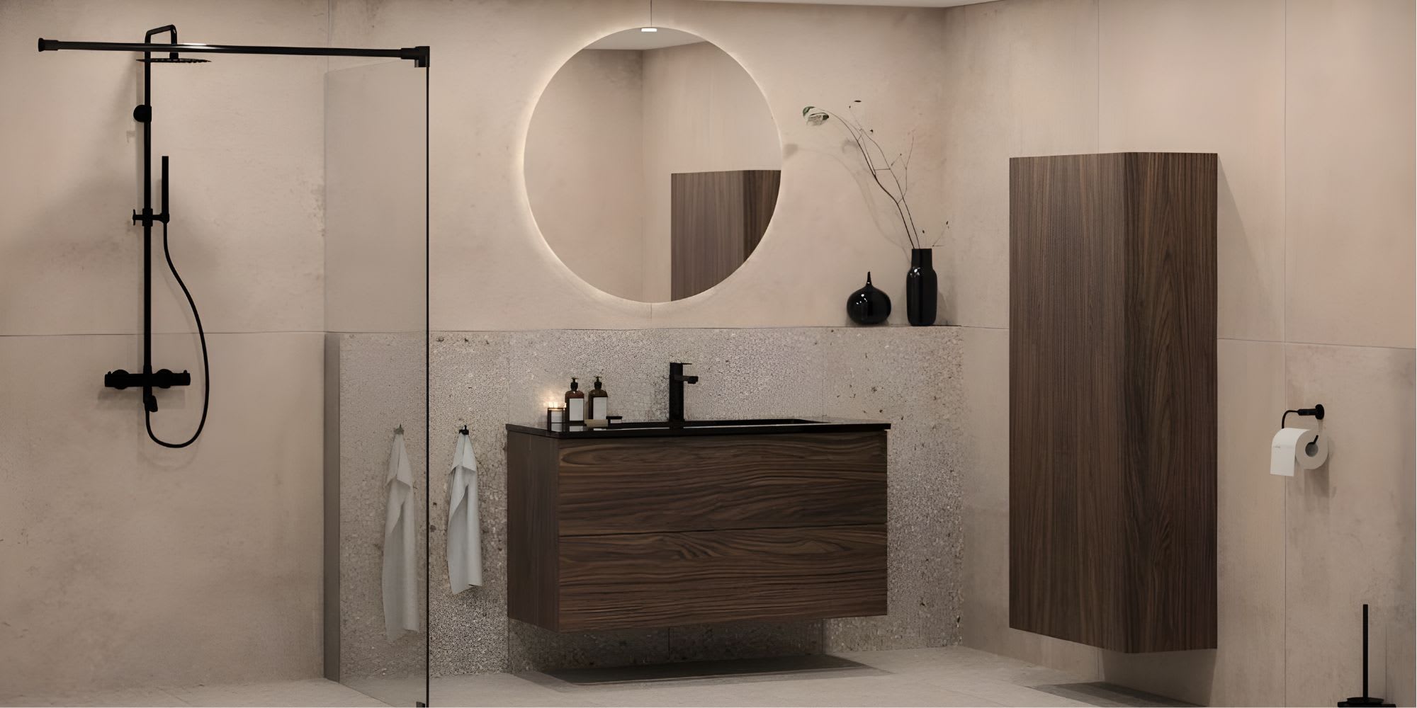 Komplett bad med fliser og baderomsinnredning hos Norfloor.