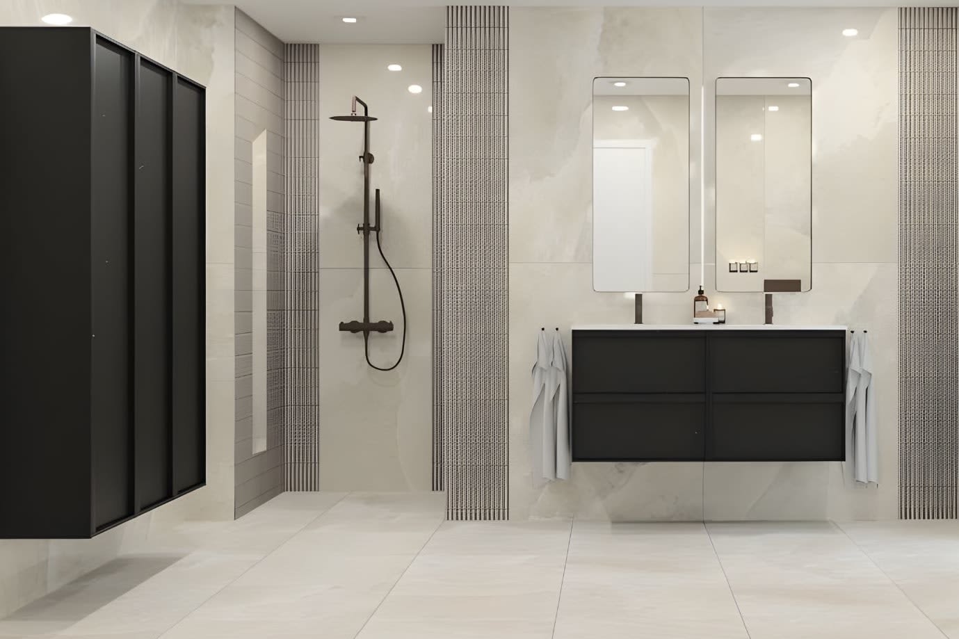 Komplett bad med fliser og baderomsinnredning hos Norfloor.