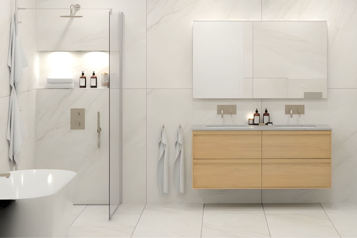 Komplett bad med fliser og baderomsinnredning hos Norfloor.