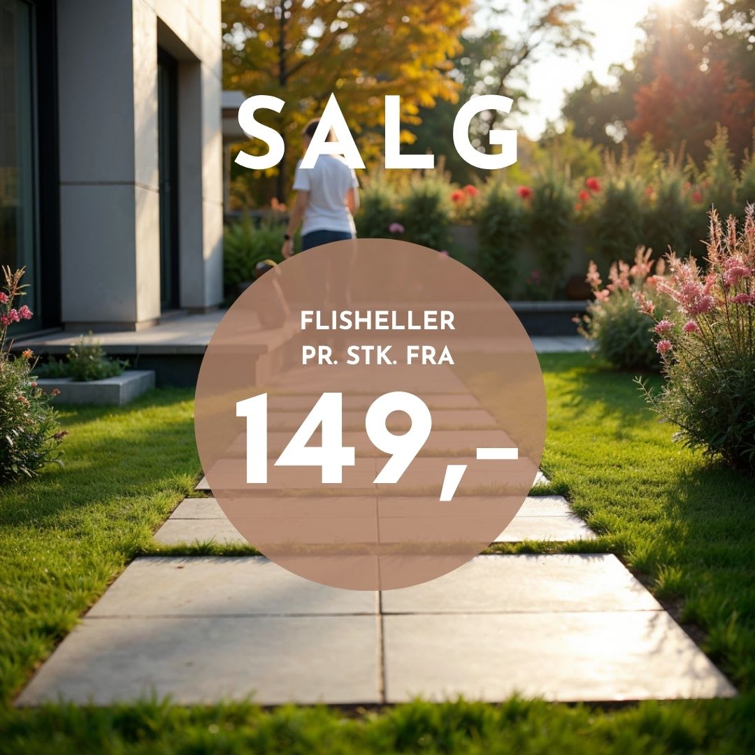 60x60 flisheller som utefliser i en gangsti i hagen