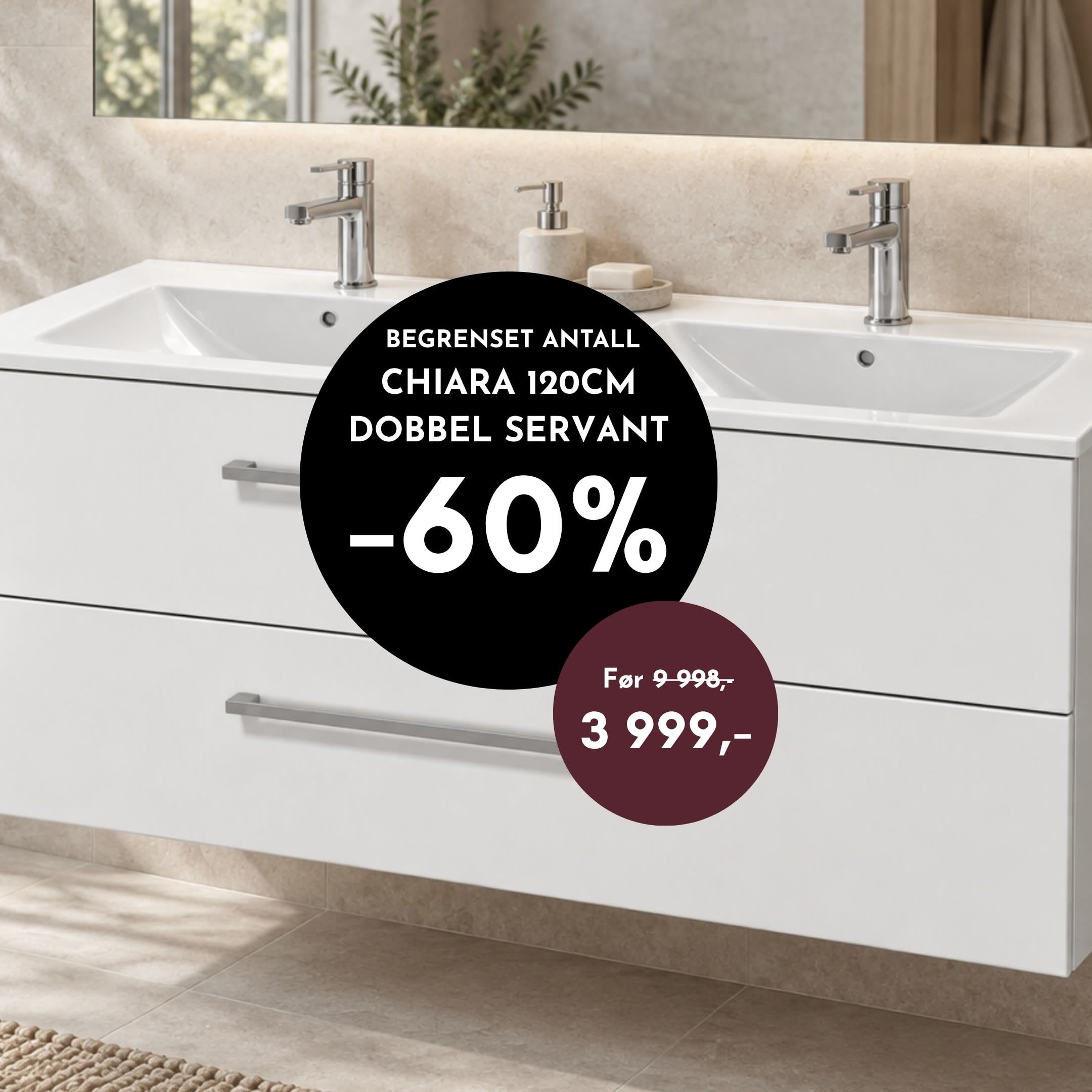 Chiara 120 cm baderomsinnredning med dobbel servant