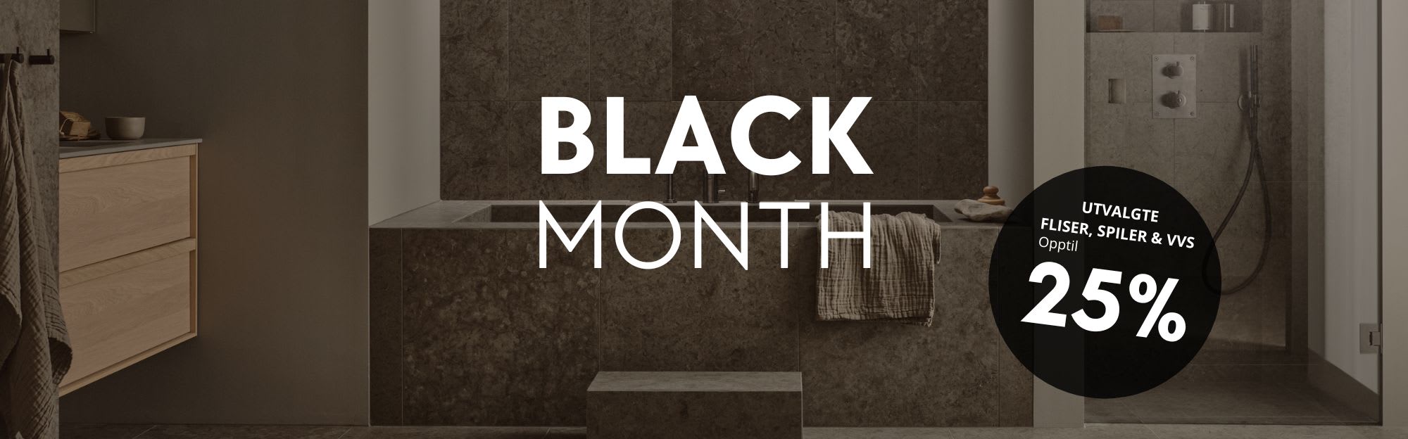 Salg på fliser, baderomsinnredning og spiler på Black Month hos Norfloor.