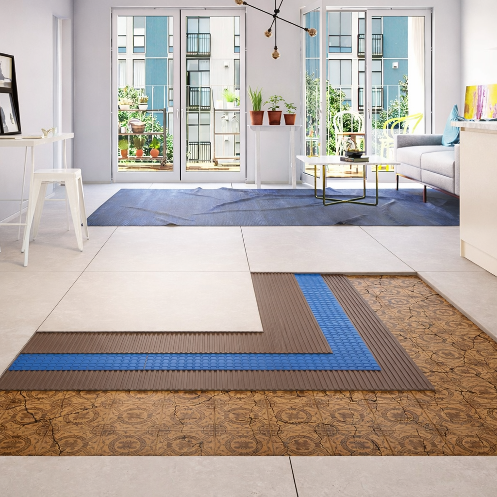 Hurtigsystem for rehabilitering av sprukne gulv
