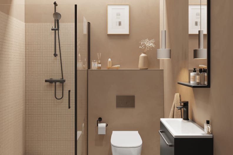 Korsbakken baderomsinnredning for smalt og lite bad.