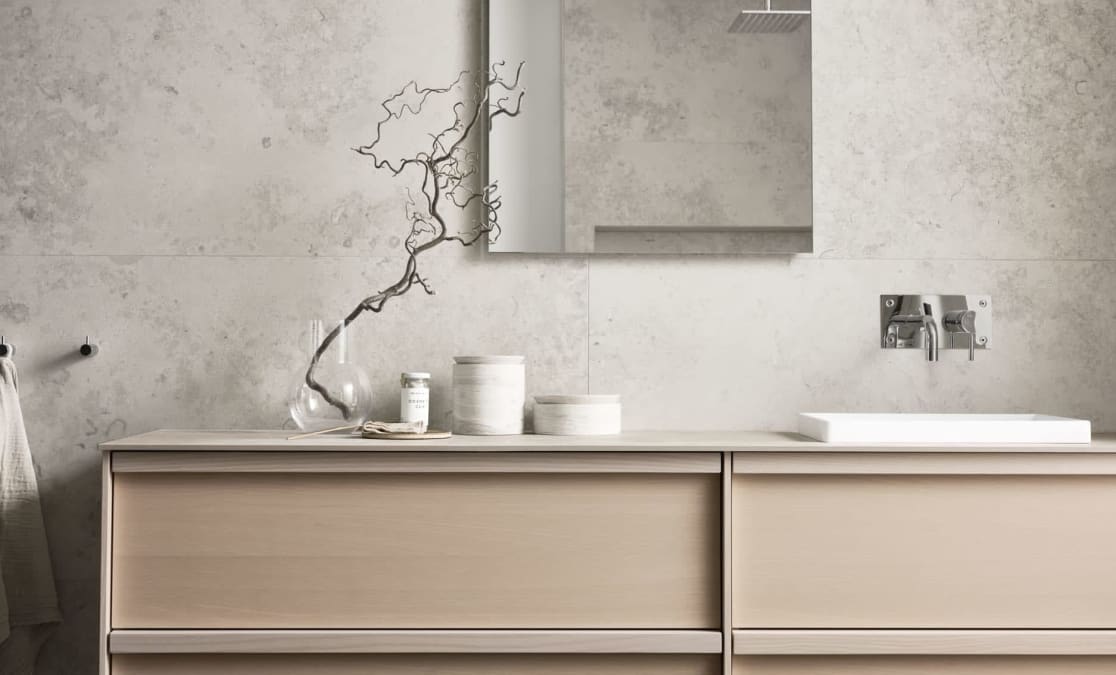 bricmate jura select ivory hos Norfloor med Haven baderomsinnredning