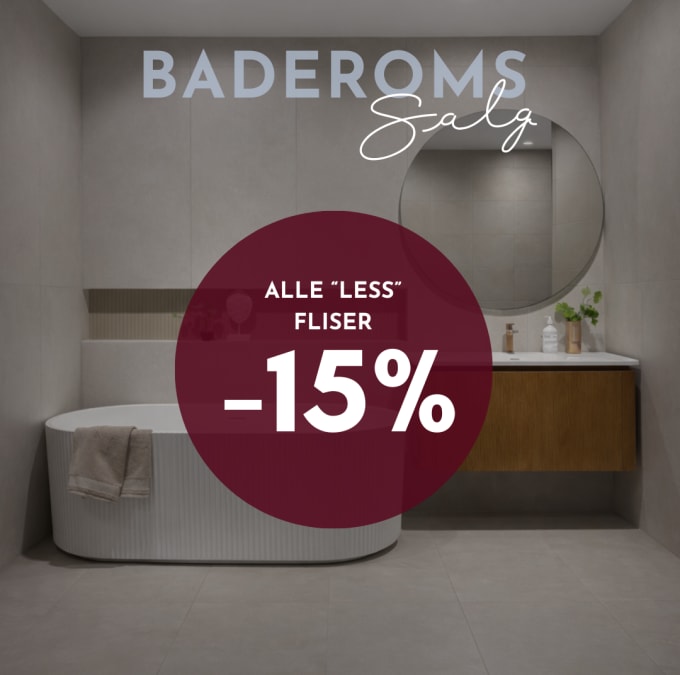 Baderomsfliser som gulvfliser og veggfliser fra Less