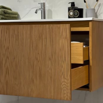 Alma Dune 100cm m/speil med lysramme og servant i blank porselen