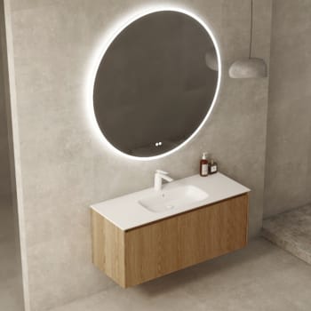 Alma Dune 120cm m/speil med lysramme og servant i matt porselen