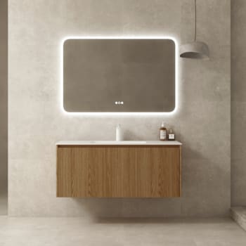 Alma Dune 120cm m/avlangt speil med lysramme og servant i matt porselen