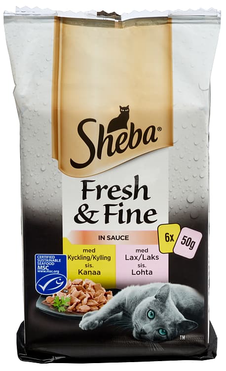 
Kissanruoka Sheba 6 x 50 g Fresh&Fine sekoitus kanaa ja lohta kastikkeessa  (4770608260569)