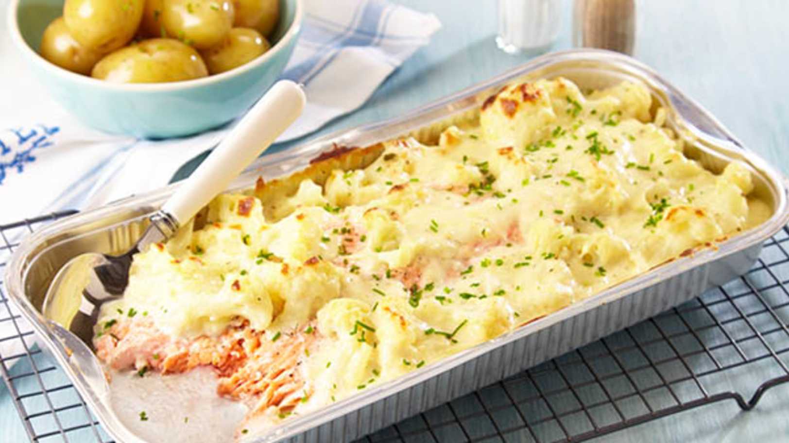 Gratinert ørret med blomkål