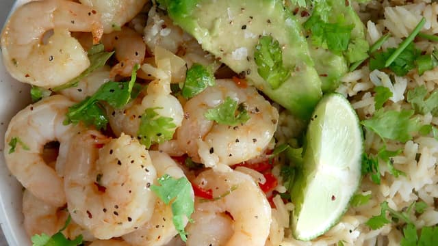 Reker og ris med koriander og lime