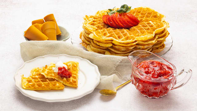 Yoghurtvafler med hjemmelaget syltetøy