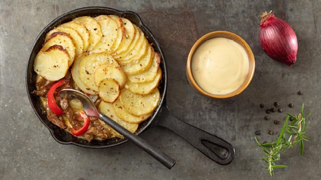 Ovnsbakte biffstrimler og poteter