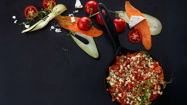 Ovnsbakt aubergine og søtetpotet