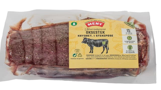 Forvarm ovnen til 160 grader, varmluft med over- og undervarme. Oksesteken skal tilberedes med stekeposen på.