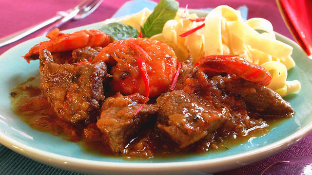 Biffgryte med scampi