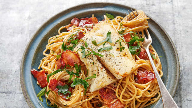 Carbonara med torsk og bacon
