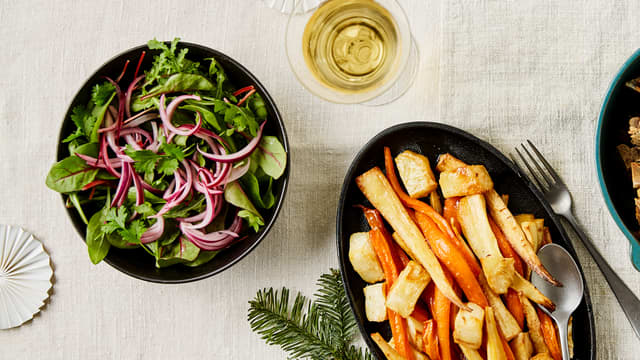 Pinnekjøtt med honningglaserte grønnsaker