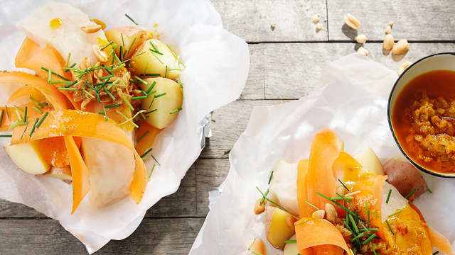Fiskepakker med steinbit i karrismør