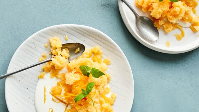 Gulrot-, mango- og appelsinsorbet