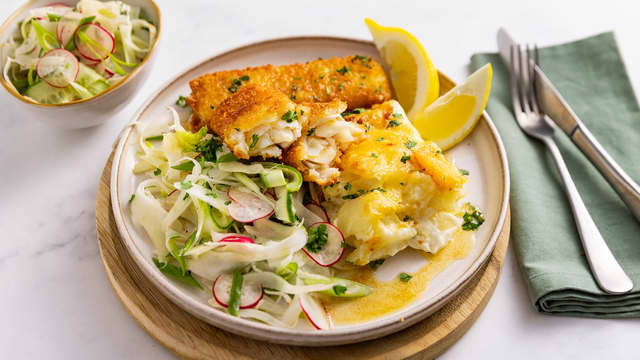 Sprøbakt hyse med fløtegratinerte poteter