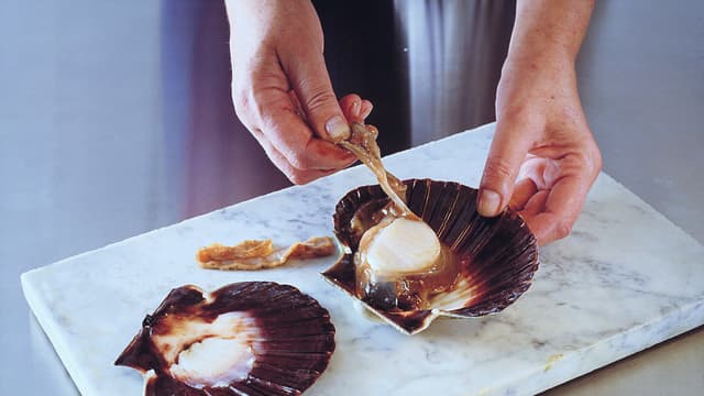 Rens kamskjellene om du kjøper ferske. Krydre kamskjellene med salt og pepper. Stek kamskjellene i rapsolje i 30 sekunder på hver side.