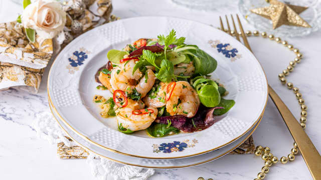 Scampisalat med chili og hvitløk