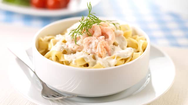 Pasta med reker og ostesaus