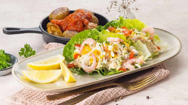 Spanskinspirert fiskepudding med reker