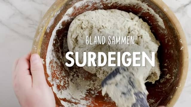 Løs opp surdeigen i lunkent vann. Elt inn mel og salt til du har en jevn brøddeig.