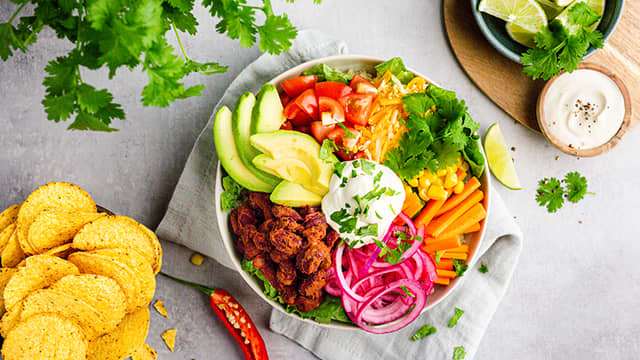 Taco bowl med kidneybønner