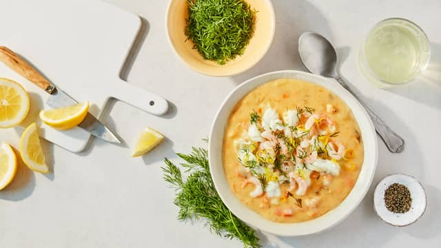 Fiskesuppe med torsk og reker