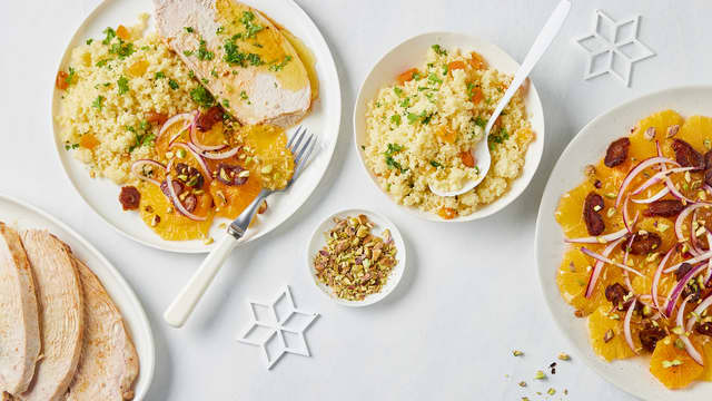 Ovnsbakt kalkunfilet med appelsinsmør, couscous og sitrussalat
