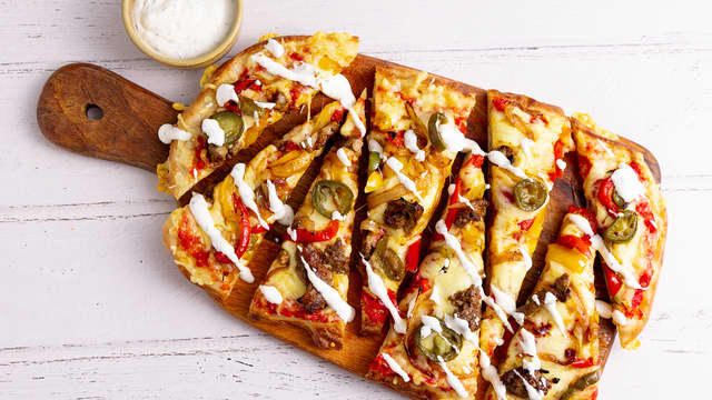 Pinsa med rester av biff fajitas