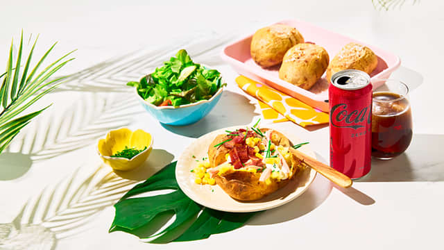 Bakt potet med skinke