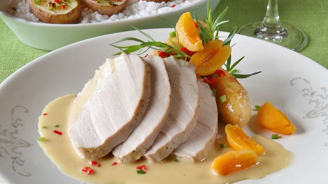 Kalkunfilet med chilibakte mandelpoteter