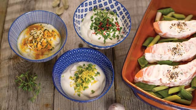 Tre forskjellige yoghurtmarinader til laks