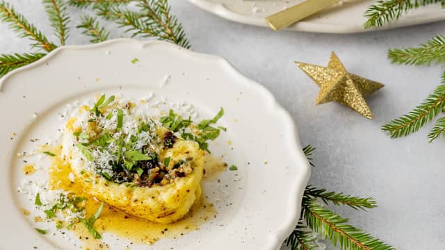 Potetstek med sopp, spinat og parmesan