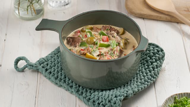 Biffpanne med oliven  og paprika