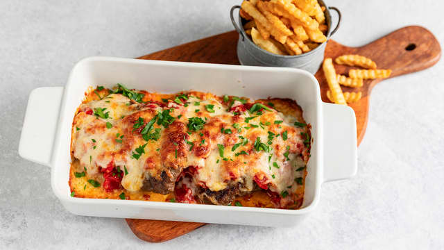 Ovnsbakte karbonader med tomat og mozzarella