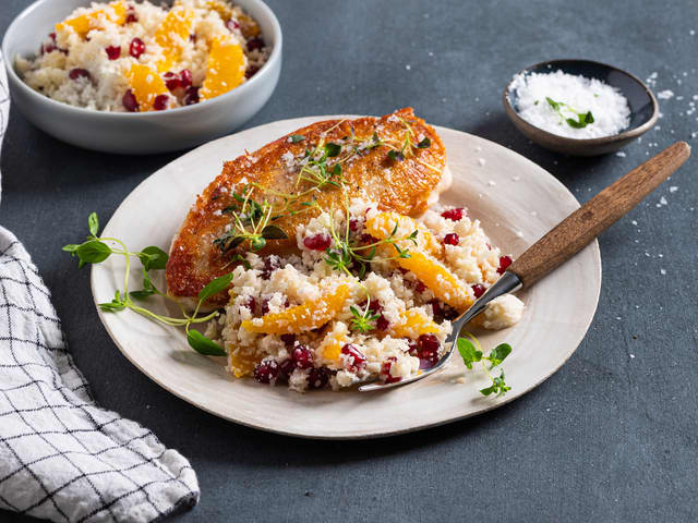 Blomkålris med granateple og appelsin til kyllingbryst